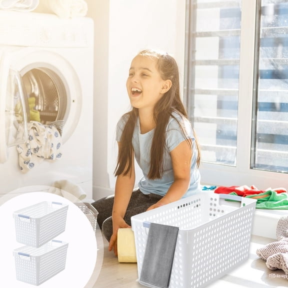 Set Of 2 Laundry Basket - Plastic Home Laundry Cloth Storage Basket,Home Supplies For Laundry Washing Cloth Storage