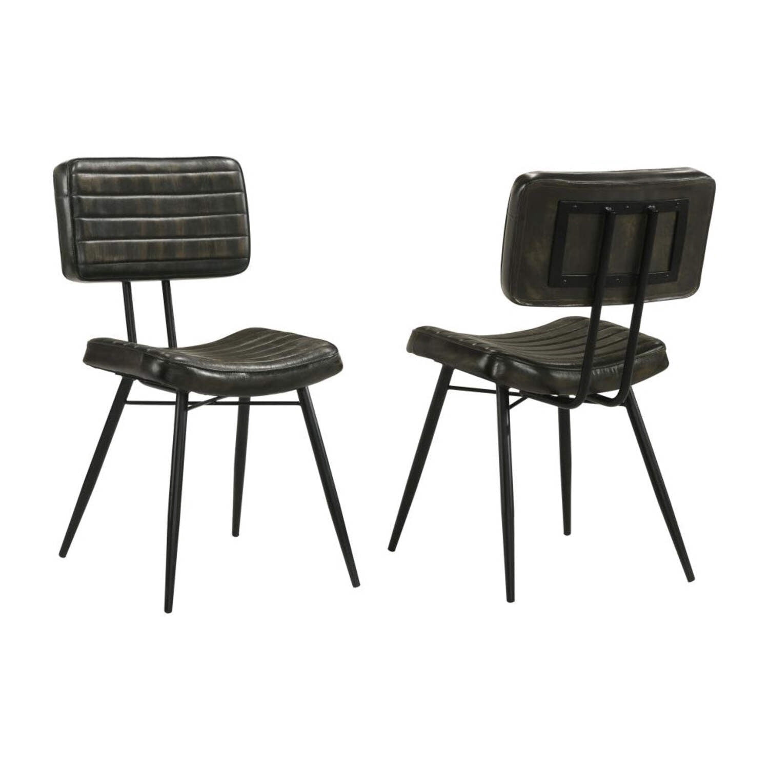 Set Of 2 Leather Upholstered Dining Chairs, Espresso And Black Solid ...