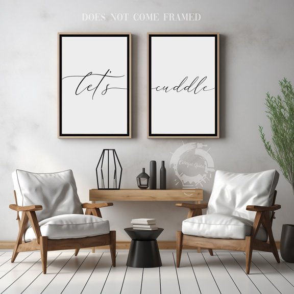 Set Of 2 Lets Cuddle Wall Art Prints, Romantic, Home, Living Room And Gallery Wall Decor