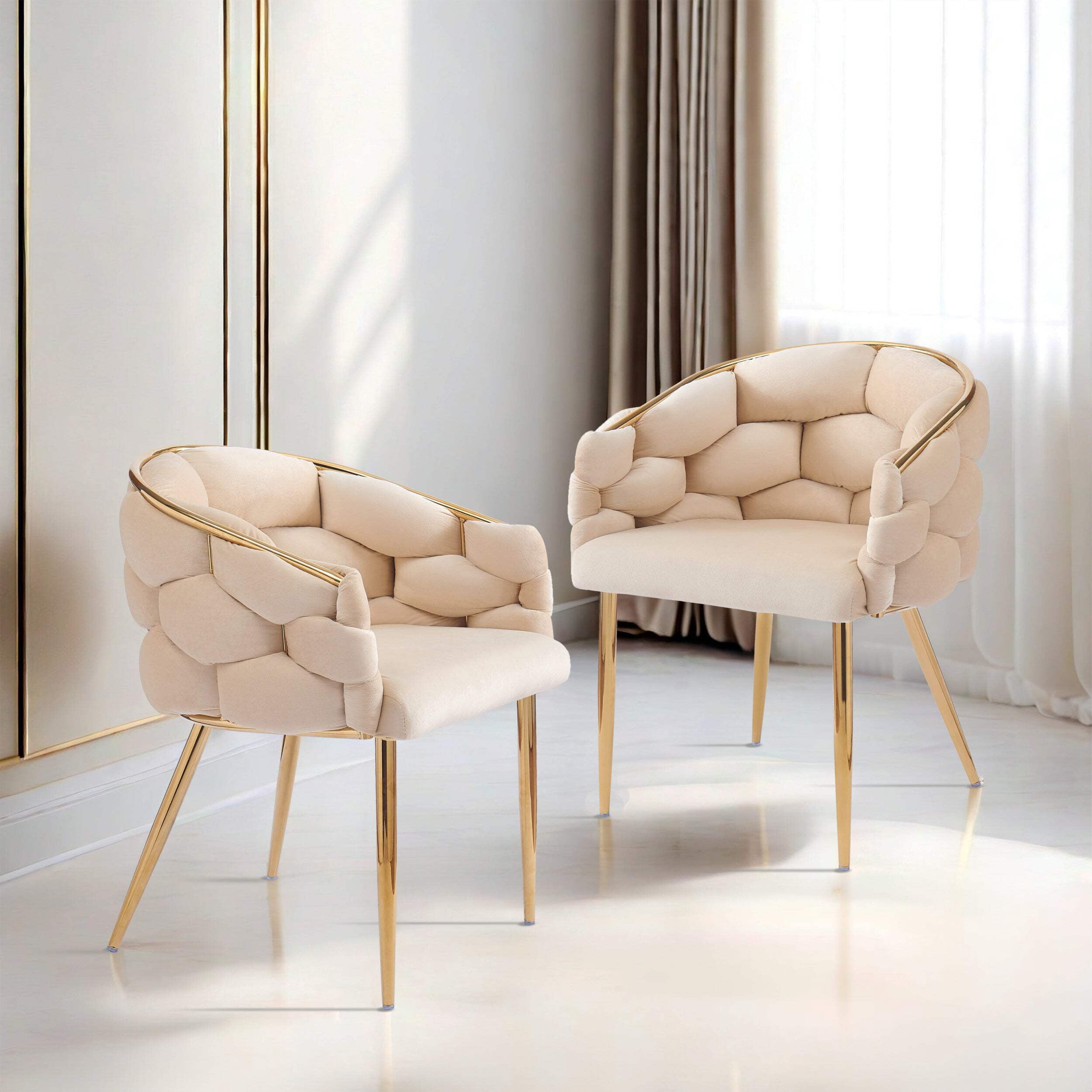 Set Of 2 Luxury Handmade Accent Chair With Gold Legs, Modern Velvet ...