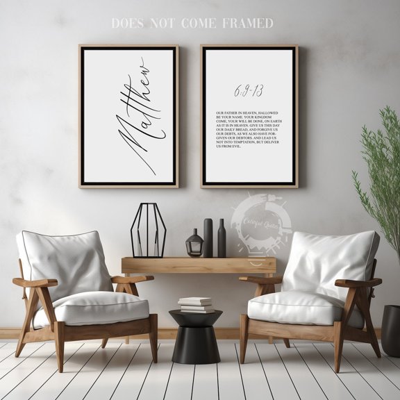 Set Of 2 Matthew 6:9-13 Wall Art Prints, Bible Verse Quote, Christian, Minimalist, Christian Home And Prayer Room Decor
