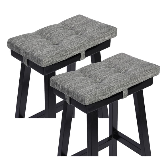 Set Of 2 Memory Foam Stool Cushion Rectangular Dual-layer Design Saddle Pads Bar Cushions With Four Straps - 2 Only (gray 18x9.5x1.5in)