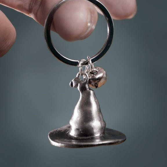 Set Of 2 Metal Wicca Occult Magic Witch Hat With Bell Keychains Key Rings