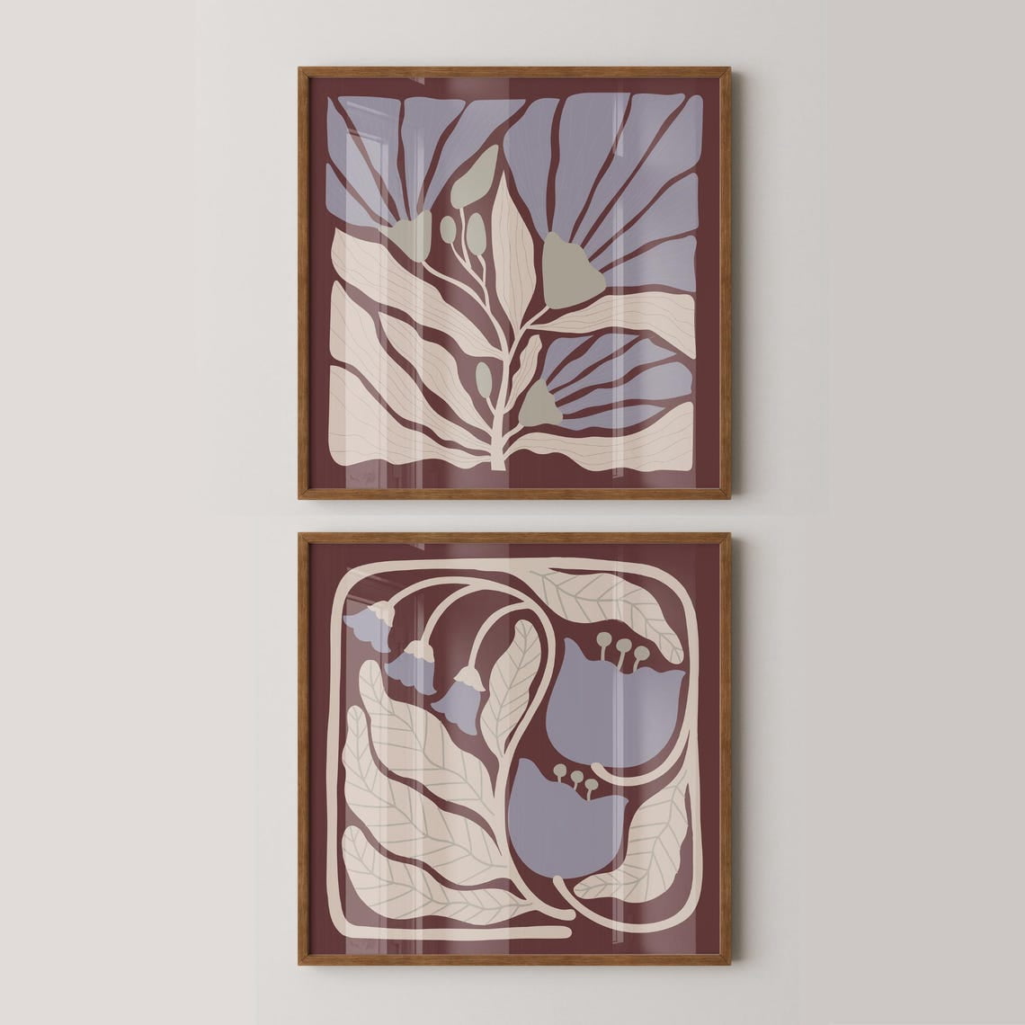 Set Of 2 Modern Abstract Purple Flower Wall Art Prints, Square ...