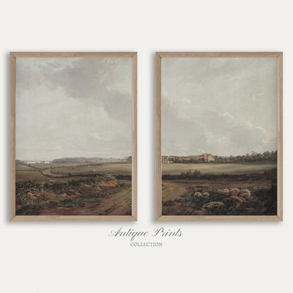 Set Of 2 Moody Countryside Split Wall Art Prints, Country, Landscape Vintage, Muted, Farmhouse, Living Room And Gallery Wall Decor