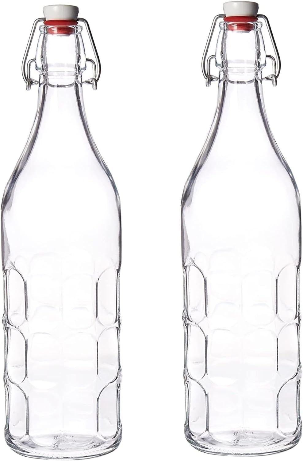Set Of 2 Moresca Bottles, 33.75 Oz. Clear Textured Glass, With Swing