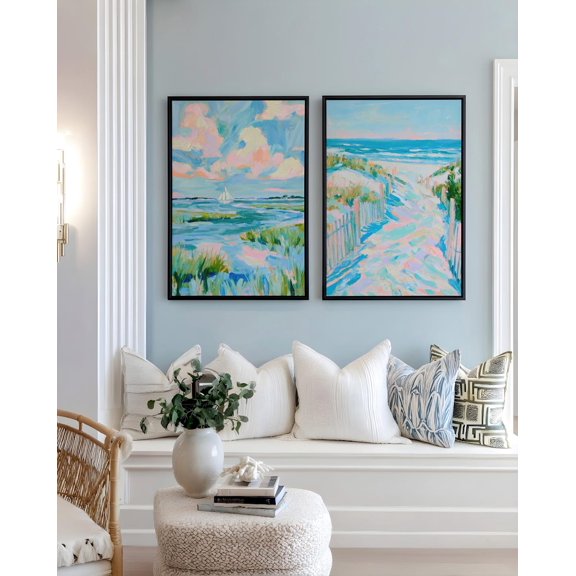Set Of 2 Nantucket Cape Cod Coastal Nursery Wall Art Prints, Marsh River Beach Path, Cottagecore Grandmillennial, Bedroom And Nursery Decor