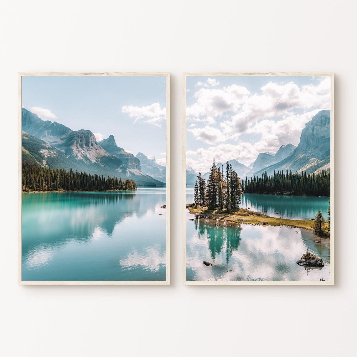 Set Of 2 Nature Wall Art Prints, Mountain Lake, Scenic Forest Landscape ...