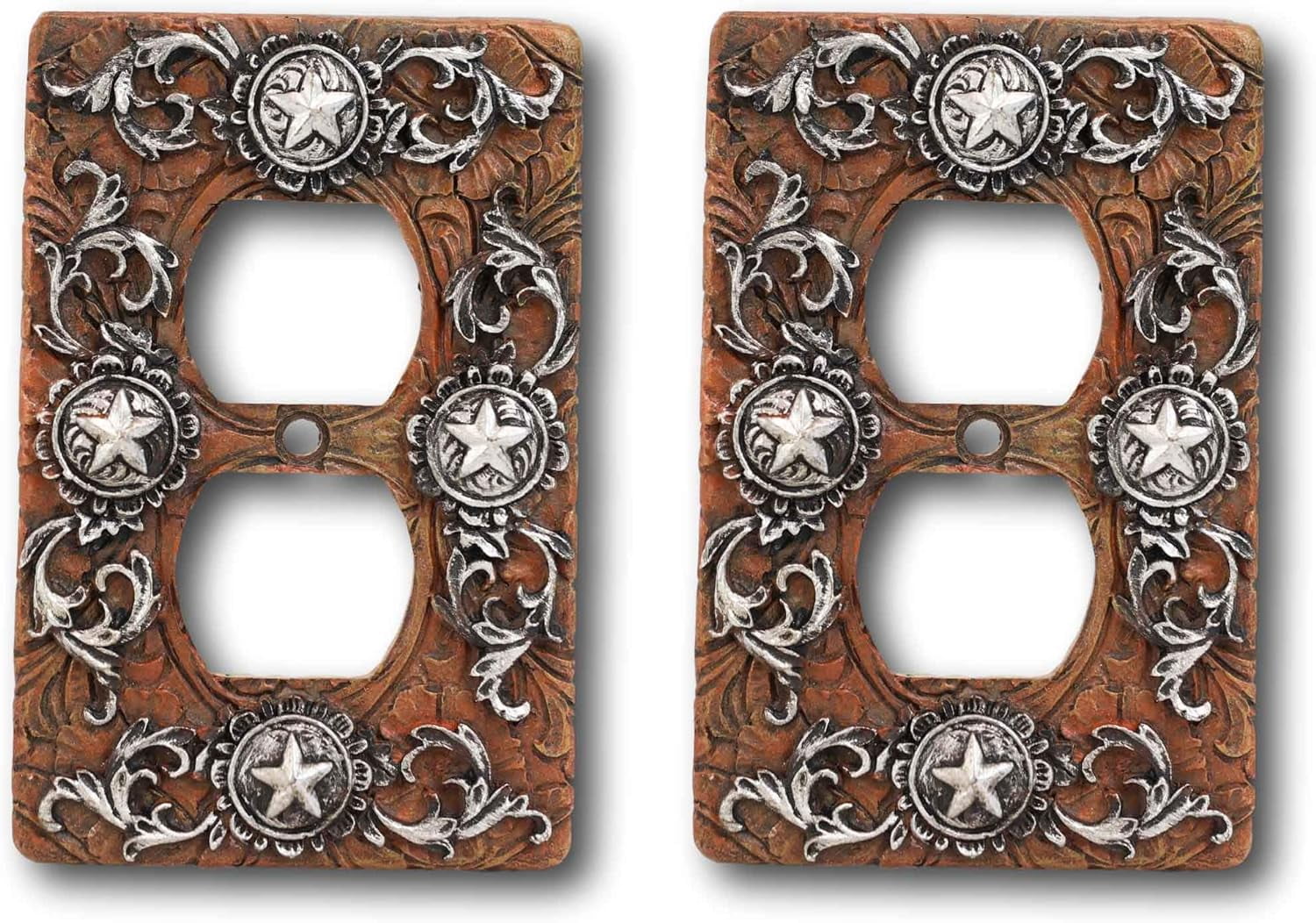 Set Of 2 Novelty Rustic Country Western Stars Lace Scroll In Faux