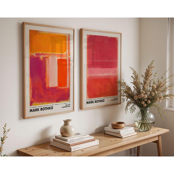 Set Of 2 Orange Red Rothko Wall Art Prints, Mark, Aesthetic, Mid Century Modern, Museum Exhibition, Modern Home And Office Decor