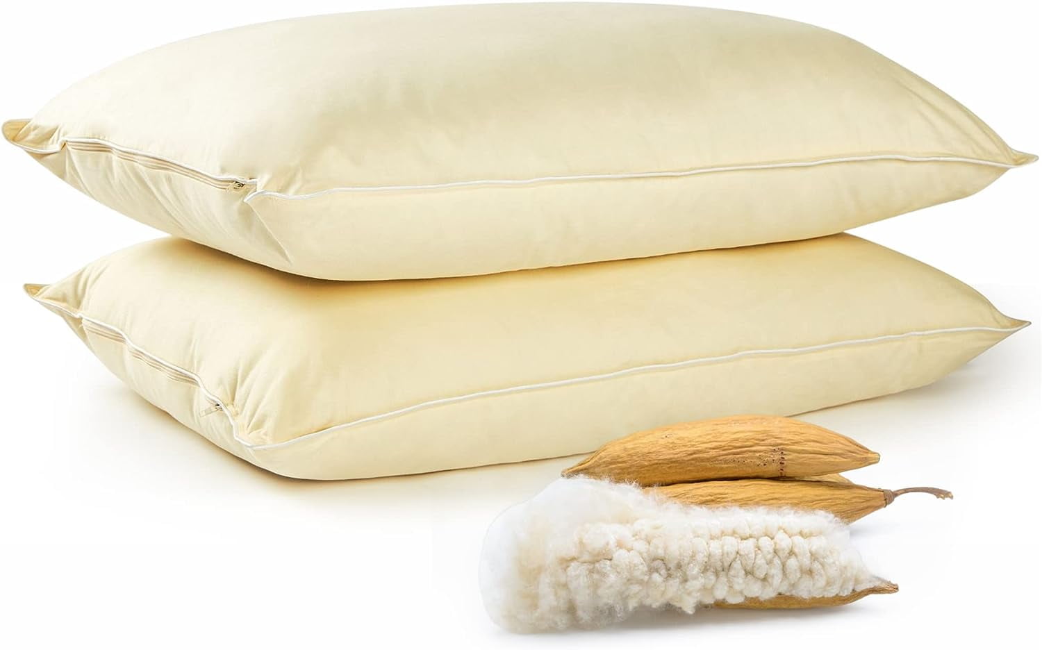 Set Of 2 Organic Kapok Bed Pillows, Natural Kapok Fiber Filled Sleeping