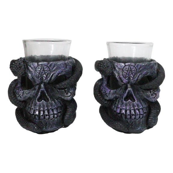 Set Of 2 Ossuary Gothic Pentagram Slitherin Skull And Serpent Snake Shot Glasses