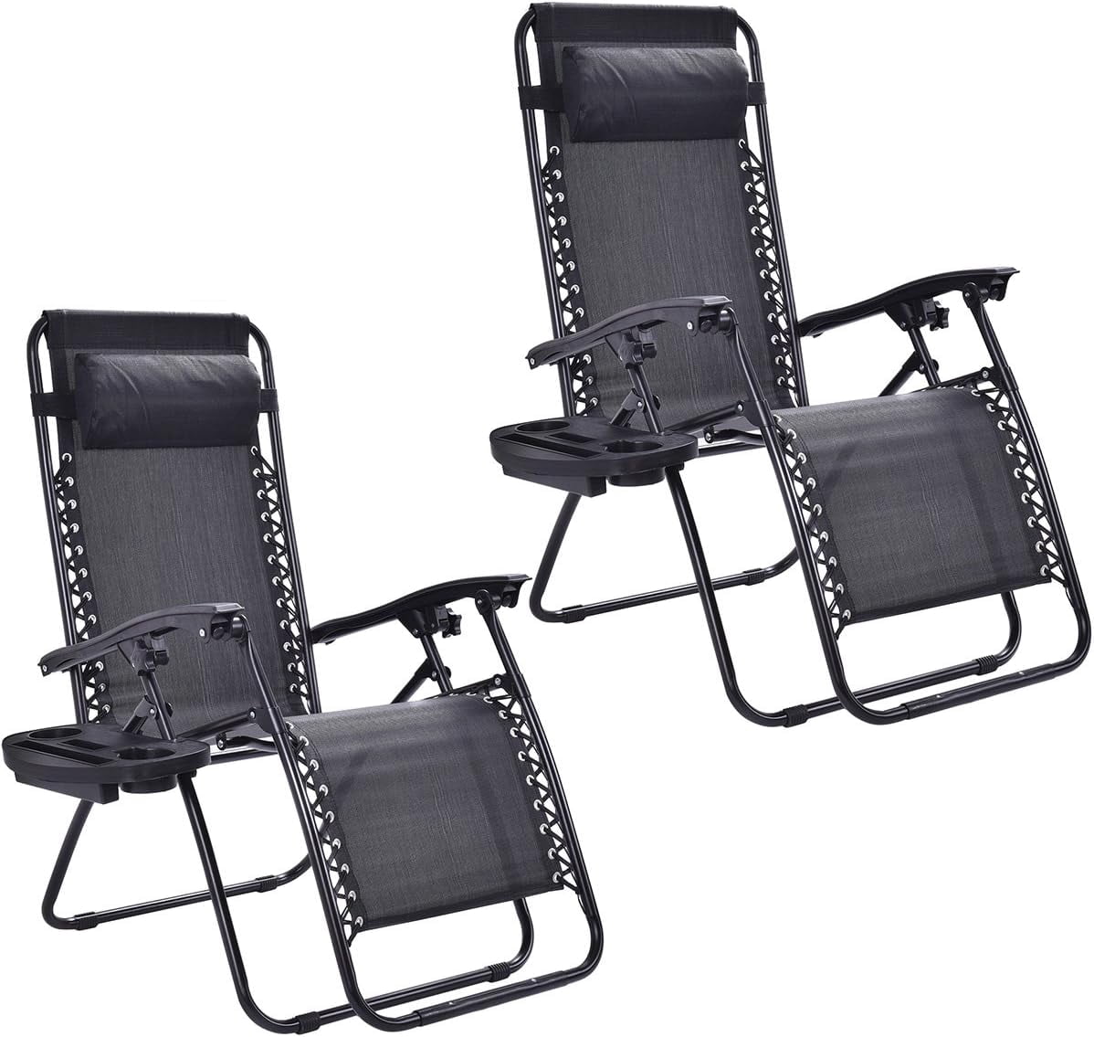 Set Of 2 PC Folding Lounge Chair, Outdoor Recliner Chairs With Cup ...
