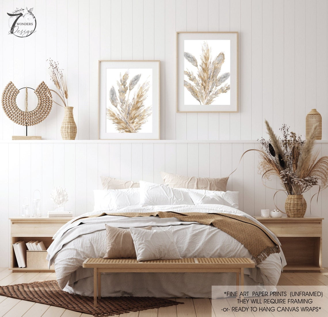 Set Of 2 Pampas Grass Neutral Beige Grey Boho Wheat Farmhouse Beach