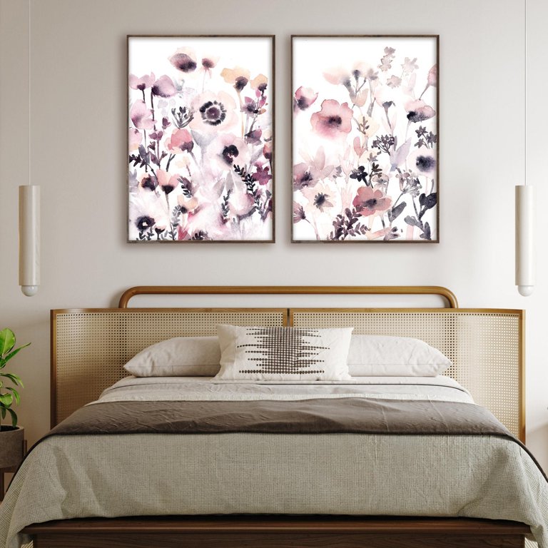 Set Of 2 Pastel Pink Floral Wall Art Prints, Flowers, Abstract ...
