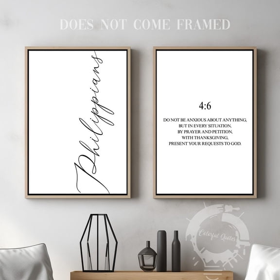 Set Of 2 Philippians 4:6 Niv Wall Art Prints, Bible Verse Quote, Christian, Minimalist, Christian Home And Prayer Room Decor