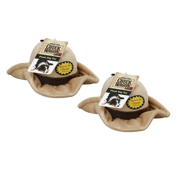 Set Of 2 Plush Cowboy Hat Dog Squeaker Squeaky Toy–Interactive Soft Toy for Dogs
