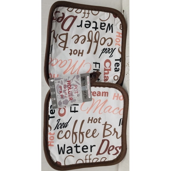 Set Of 2 Printed Kitchen Pot Holders (7"X7") Types Of Drinks, Coffee & Tea, Hs