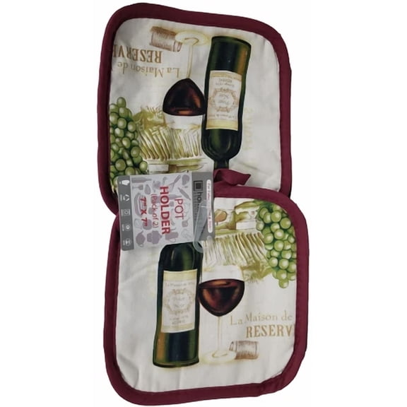 Set Of 2 Printed Kitchen Pot Holders (7"X7") Wine & Grapes,La Maison Reserve, Hs