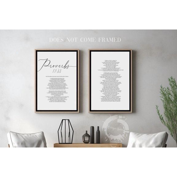 Set Of 2 Proverbs 1:1-33 Wall Art Prints, Bible Verse Quote, Christian, Minimalist, Christian Home And Prayer Room Decor