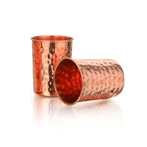 Set Of 2 Pure Hammered Copper Glass Tumbler For Ayurveda Health Benefits 300 Ml