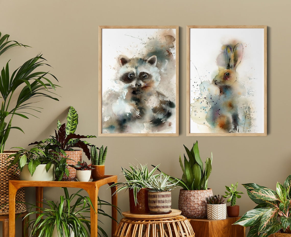 Set Of 2 Rabbit And Animals Pieces Wildlife Wall Art Prints, Gallery