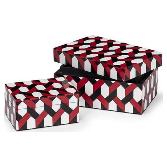Set Of 2 Rectangle Geometric Pattern Decorative Boxes