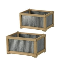 Set Of 2 Rectangular Rustic Planter, L:20x14x11.5" S:17x12x10"