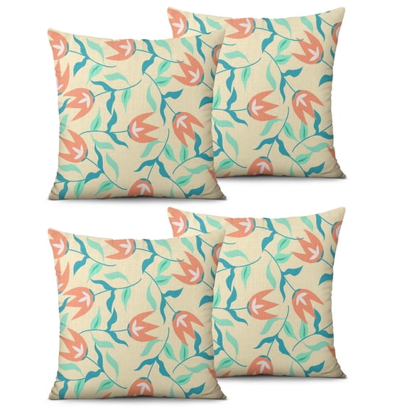 Set Of 2 Red Tulip Pillow Covers 16x16 Inch Linen Decorative Square Throw Pillow Covers for Living Room Sofa Couch Decoration