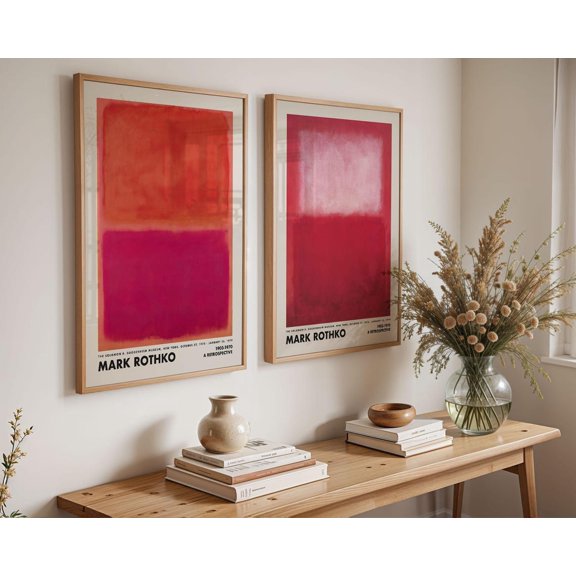 Set Of 2 Rothko Red And Pink Wall Art Prints, Mark, Aesthetic, Mid Century, Museum Exhibition, Modern Living Room And Office Decor