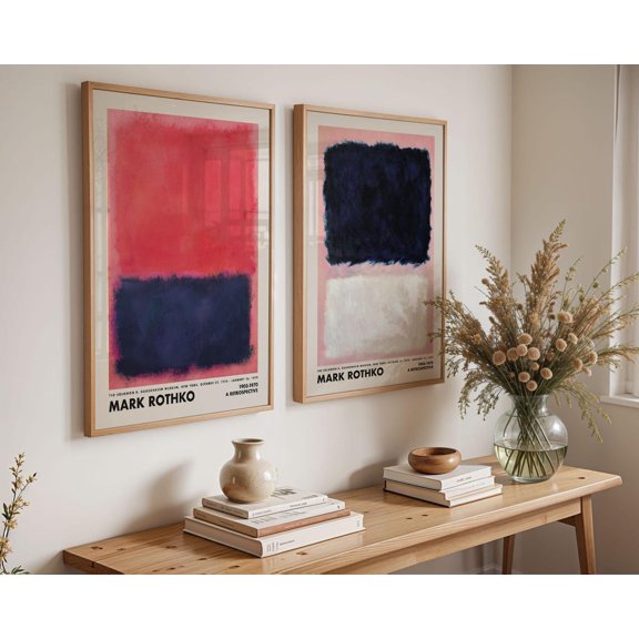 Set Of 2 Rothko Wall Art Prints, Beige Blue And Pink, Mark, Aesthetic, Mid Century, Museum Exhibition, Modern Living Room And Office Decor