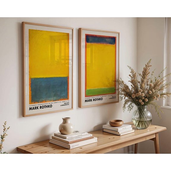 Set Of 2 Rothko Yellow And Blue Wall Art Prints, Mark, Aesthetic, Mid Century, Museum Exhibition, Modern Living Room And Office Decor