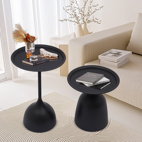 Set Of 2 Round Metal Side Tables, Modern Nesting End Tables With Matte Finish, Tall And Short Design For Living Room And Bedroom