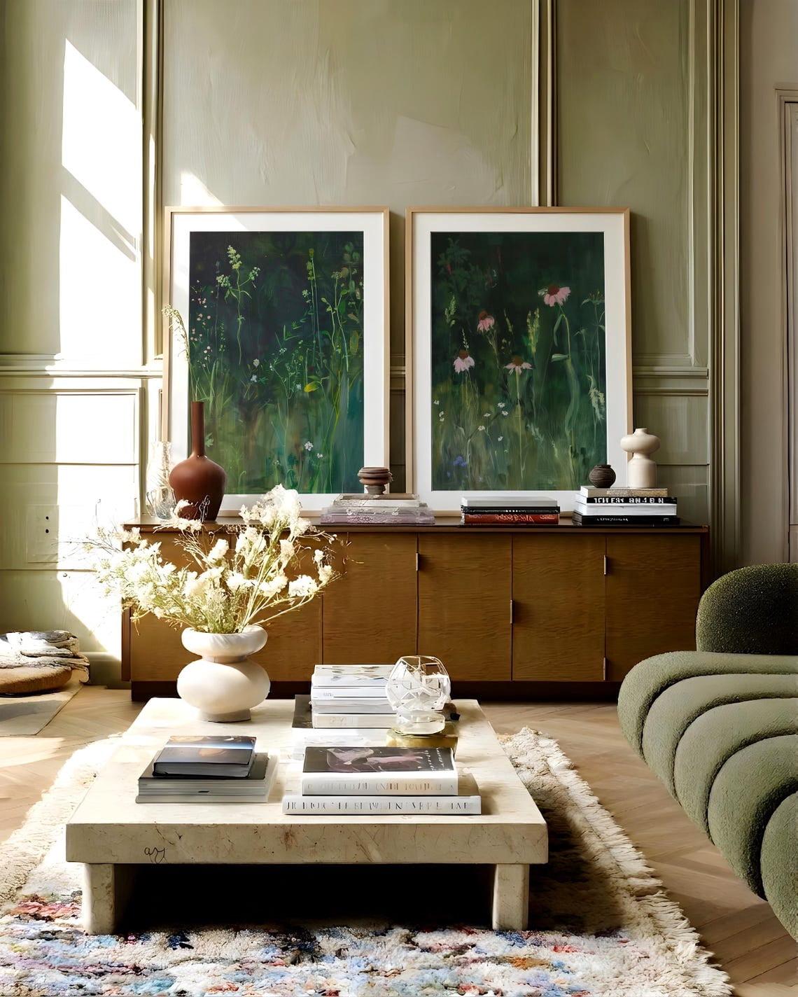 Set Of 2 Rustic Cottagecore Botanical Meadow Wall Art Prints, Moody ...