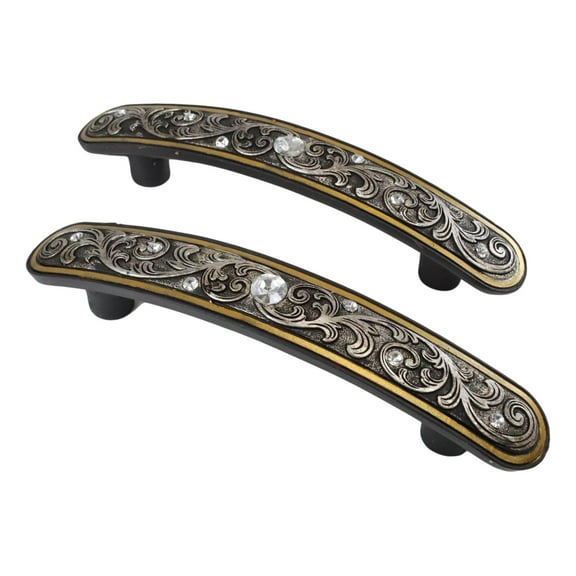 Set Of 2 Rustic Floral Filigree Scroll Silver Bling Drawer Cabinet Bar Pulls 9"L