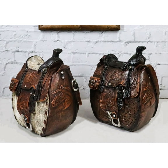 Set Of 2 Rustic Western Cowboy Horse Saddle Money Coin Savings Piggy Banks