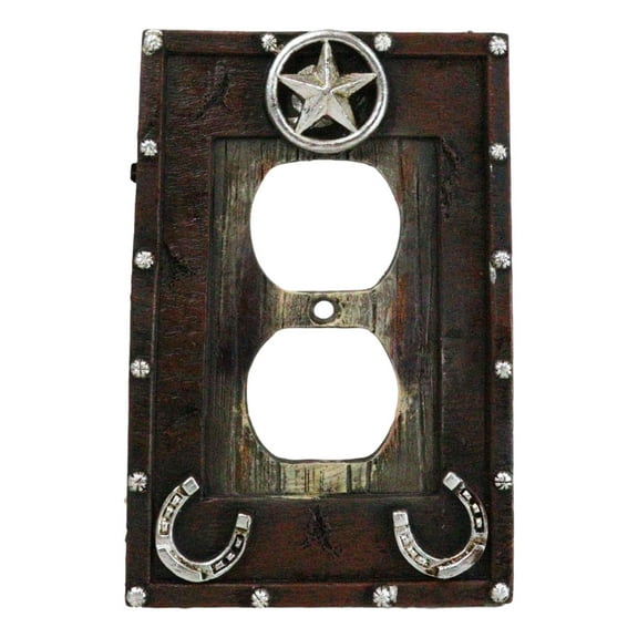 Set Of 2 Rustic Western Star Lucky Horseshoes Double Receptacle Outlet Covers