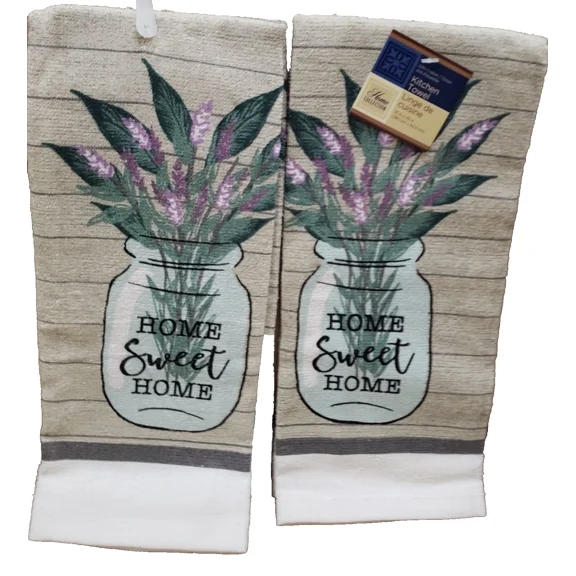 Set Of 2 Same Kitchen Towels (15"X25") Flowers In The Vase, Home Sweet Home, Gr
