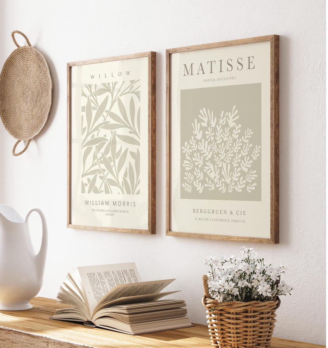 Set Of 2 Sand Beige And Cream Mid Century Modern Wall Art Prints ...