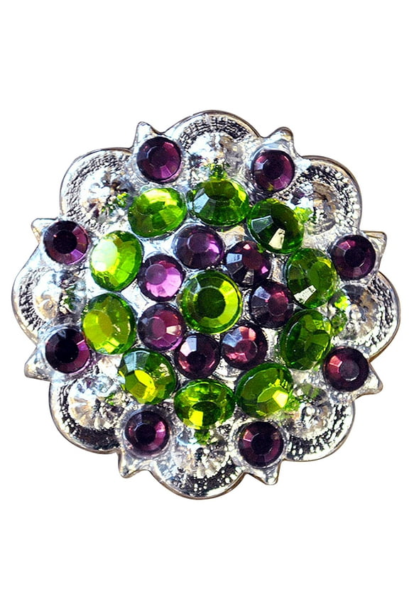 Set Of 2 Screw Back Concho Peridot Amethyst Crystal 1-1/4In Saddle