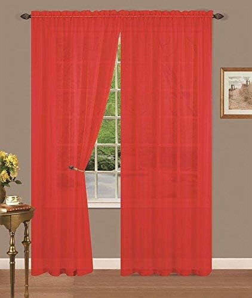 Set Of 2 Sheer Voile Curtain Panels, Rod Pocket Top, 84" Long (Red