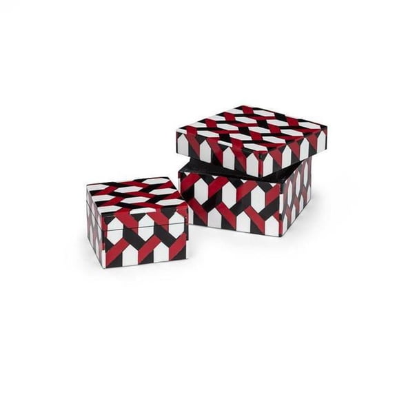 Set Of 2 Square Geometric Pattern Decorative Boxes