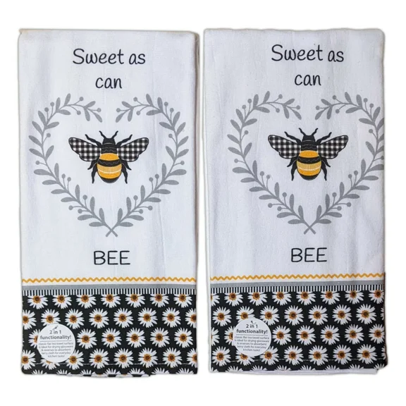 Set Of 2 Sweet As Can Bee Honey Bee Terry Kitchen Towels By Kay Dee Designs