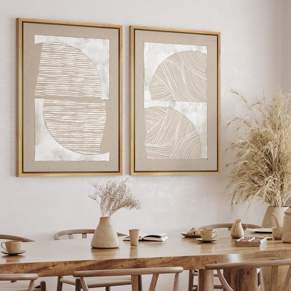 Set Of 2 Tan White Polygons Abstract Shapes Illustrations Modern ...