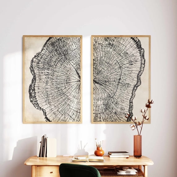 Set Of 2 Tree Ring Wall Art Prints, Abstract Neutral Modern, Modern ...