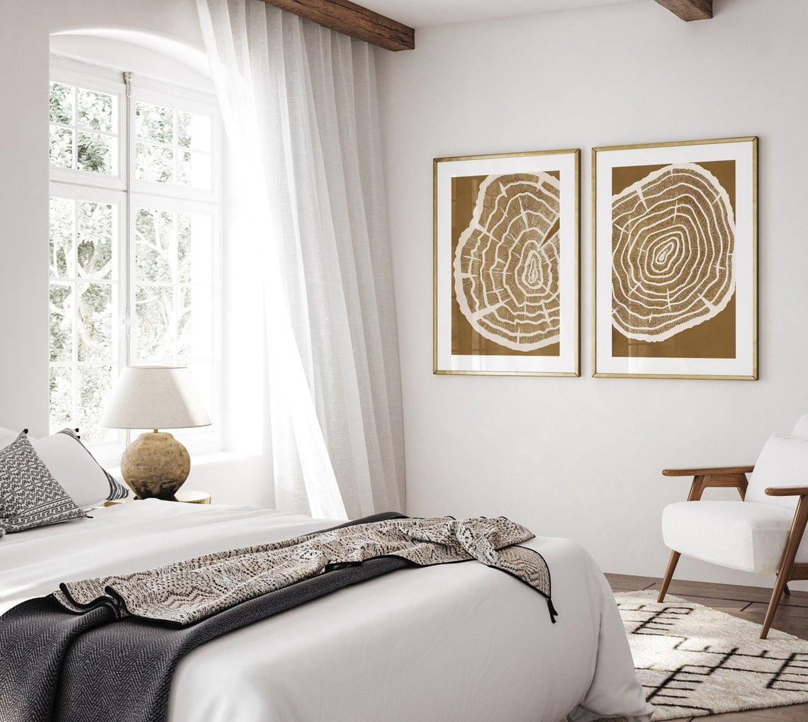 Set Of 2 Tree Ring Wall Art Prints, Earthy Abstract, Nature, Log Slice ...