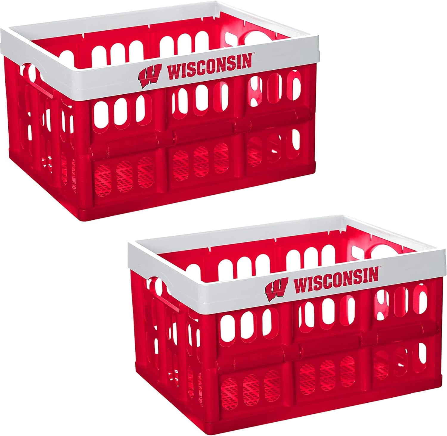 Set Of 2 University Of Wisconsin Stackable & Collapsible Crate