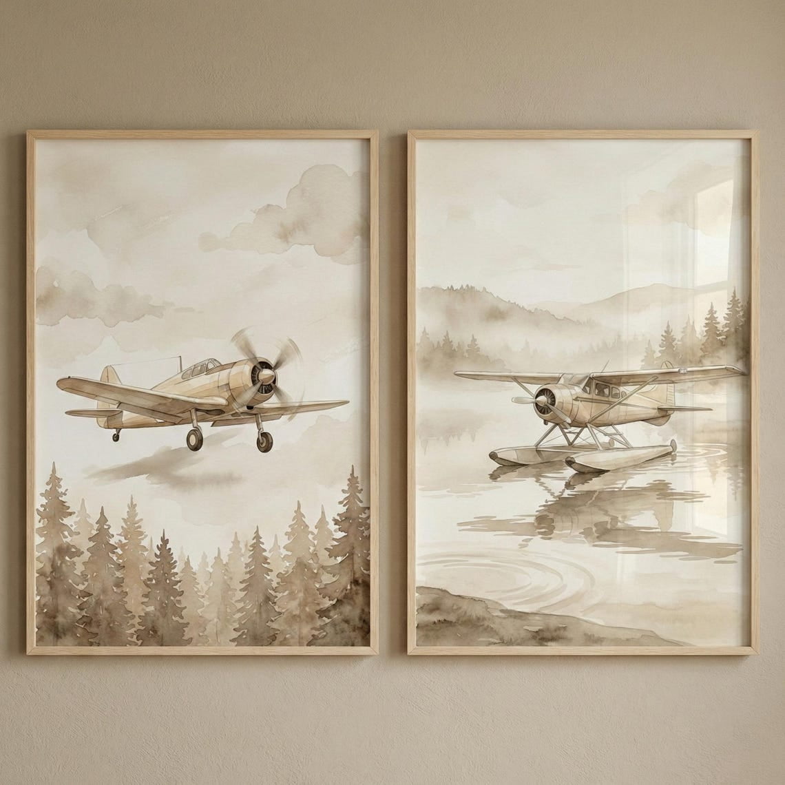 Set Of 2 Vintage Airplane Nursery Wall Art Prints, Aviation, Sepia ...