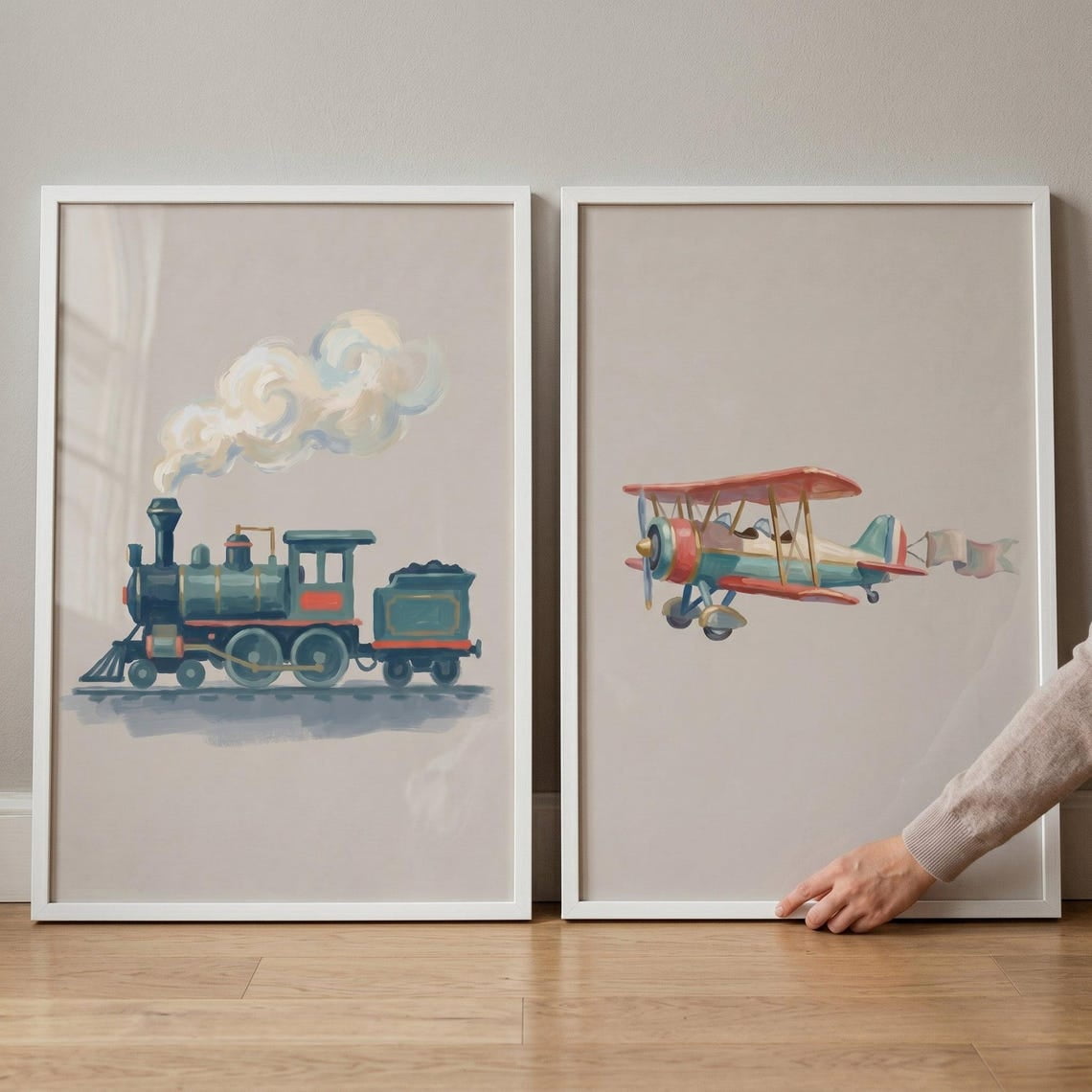 Set Of 2 Vintage Transportation Nursery Wall Art Prints, Steam Engine ...