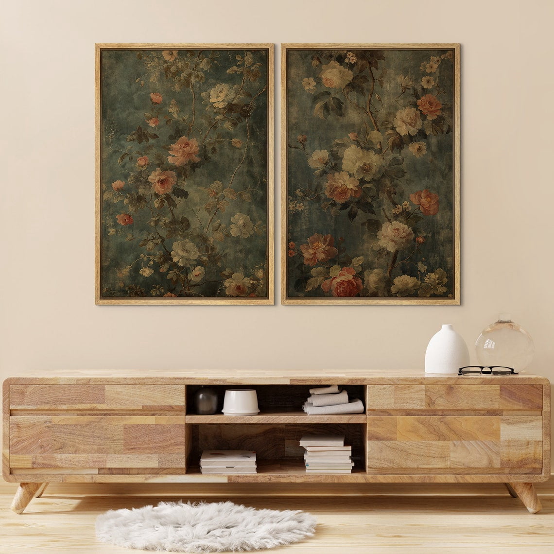Set Of 2 Vintage Wildflower Floral Neutral Modern Boho Wall Art Prints ...